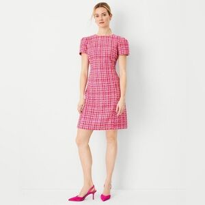 NWT Ann Taylor Tweed Short Sleeve Pink Neutral Dress Size 14